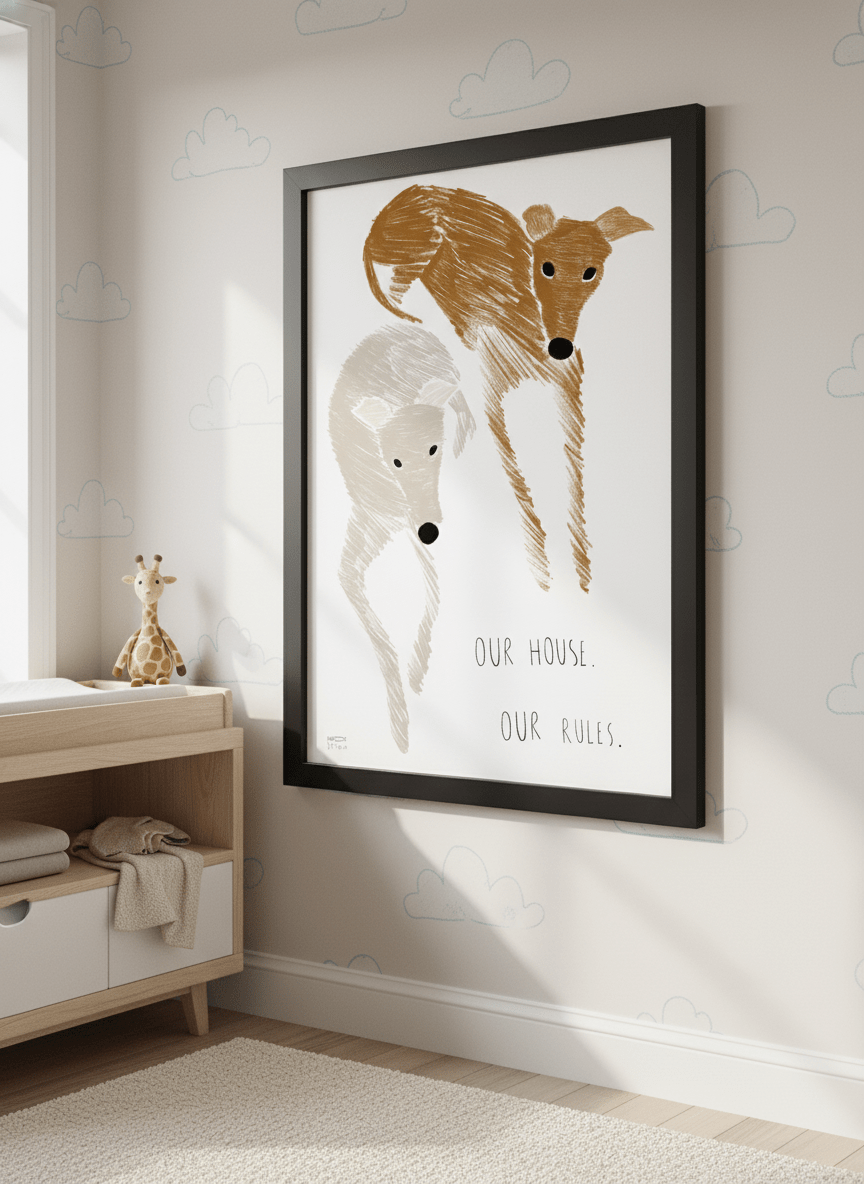 Soft neutral wall art styled in a serene nursery with pastel tones