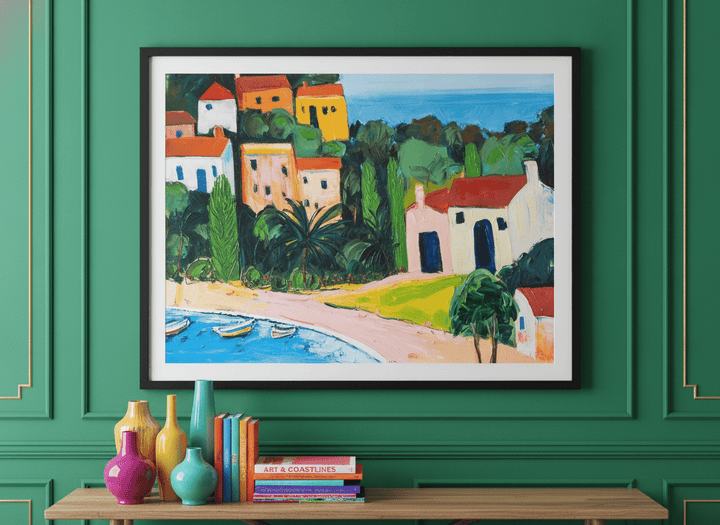 Bold wall art styled in a colourful, eclectic modern home