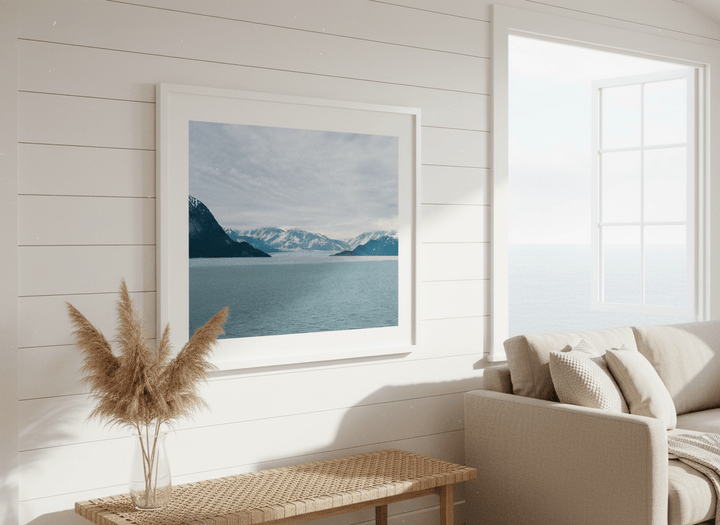 Neutral wall art displayed in a sunny coastal beach house