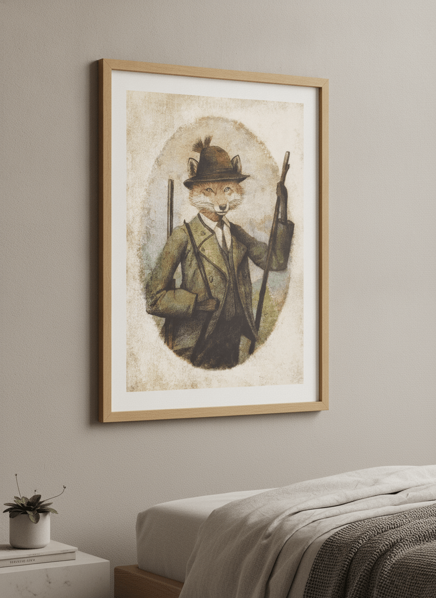 Minimalist artwork displayed in a calm, light-filled bedroom interior