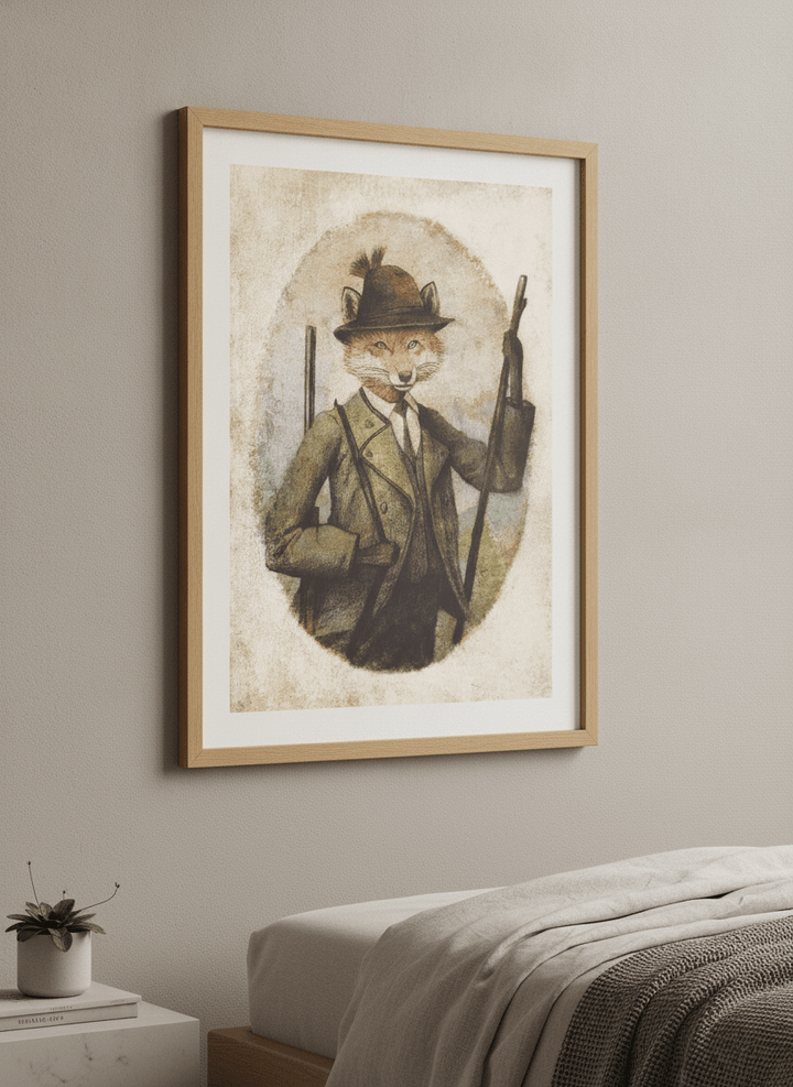 Minimalist artwork displayed in a calm, light-filled bedroom interior