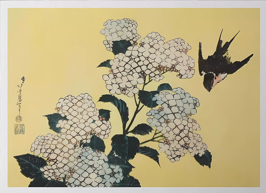 Hydrangea And Swallow Series Of Large Flowers Wall Art