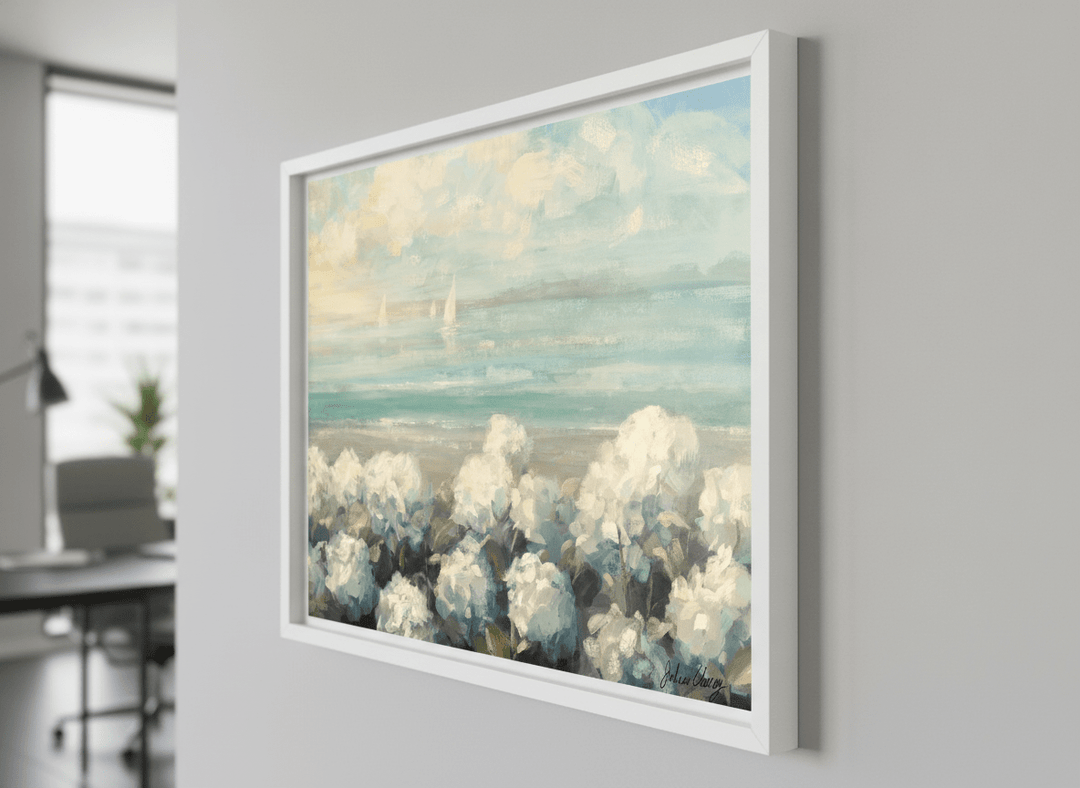 Contemporary wall art featured in a bright modern office workspace