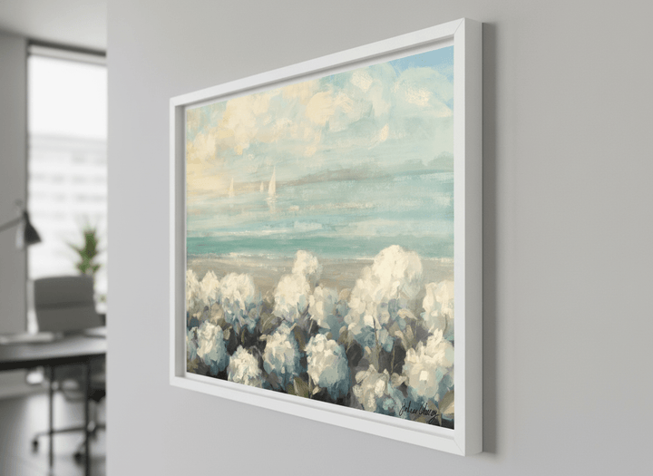 Contemporary wall art featured in a bright modern office workspace