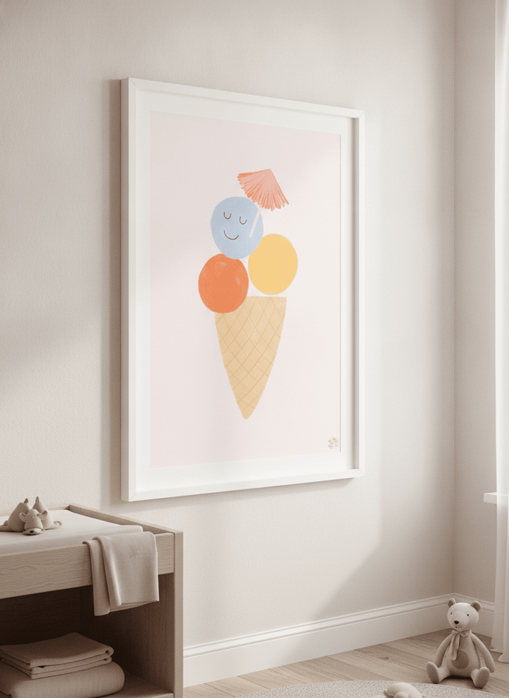 Soft neutral wall art styled in a serene nursery with pastel tones