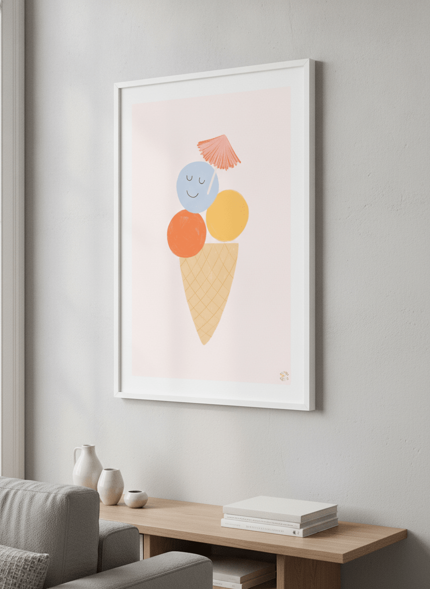 Modern wall art styled above a sofa in a neutral living room