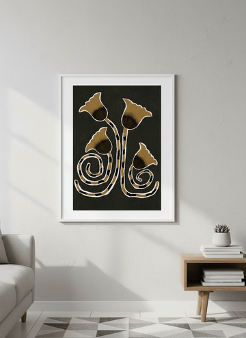 Modern wall art styled above a sofa in a neutral living room