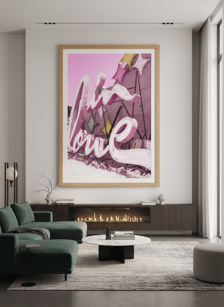 Monumental artwork centred on a feature wall in a luxe interior