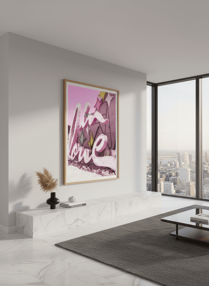 Monumental artwork centred on a feature wall in a luxe interior