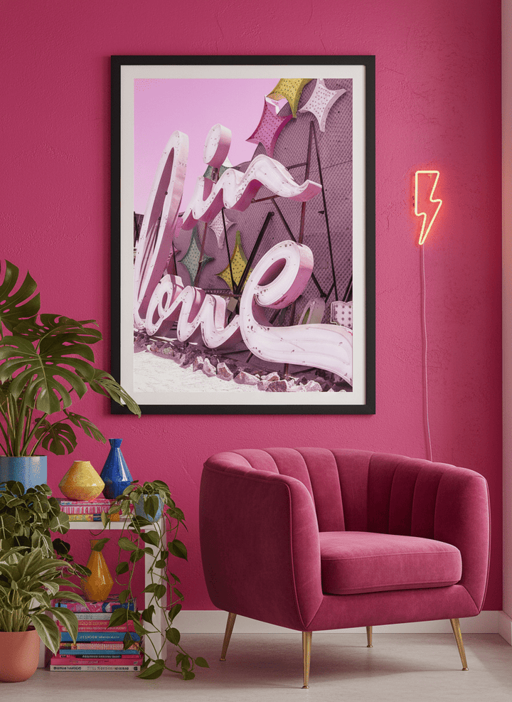Bold wall art styled in a colourful, eclectic modern home