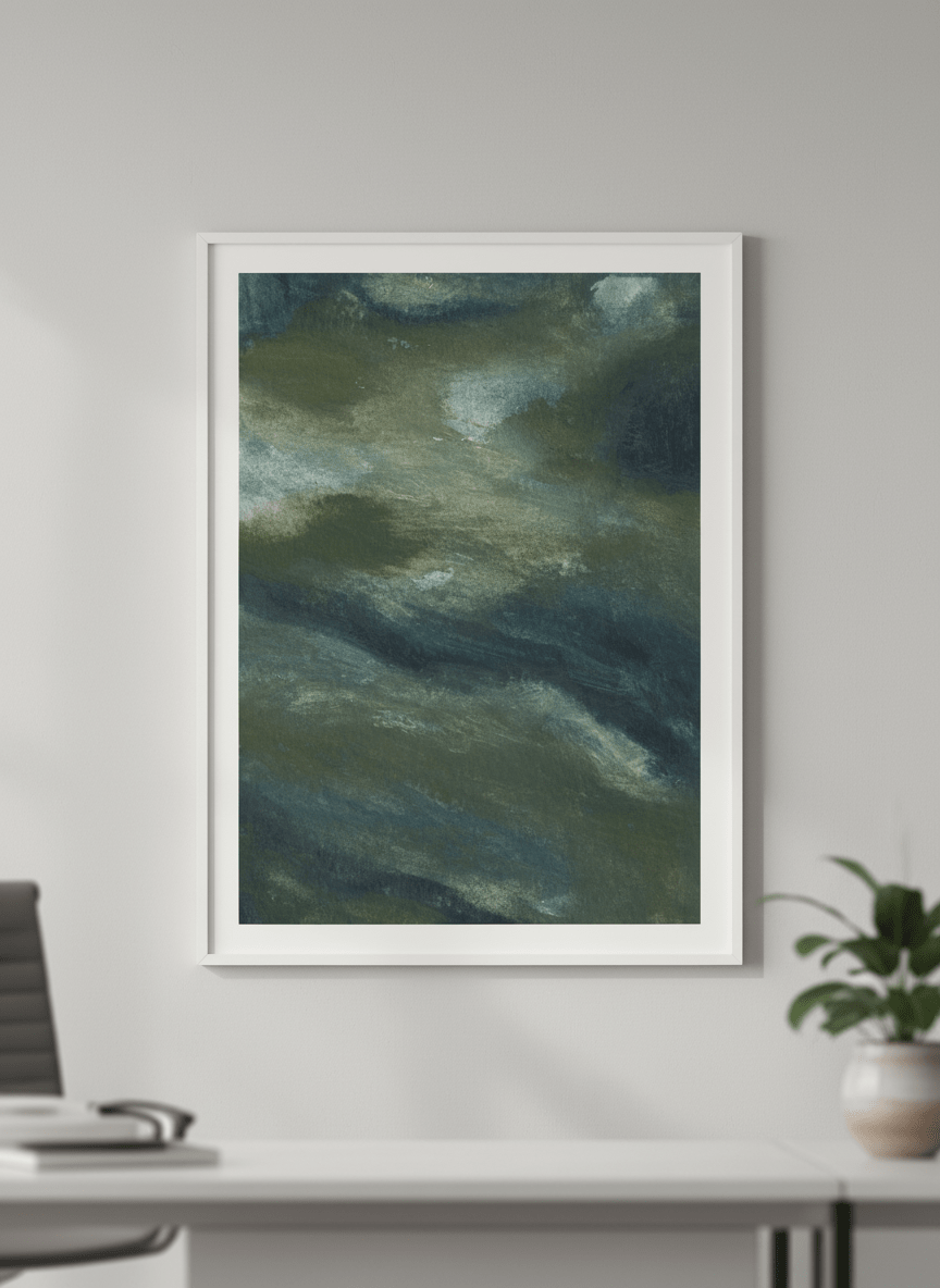 Contemporary wall art featured in a bright modern office workspace