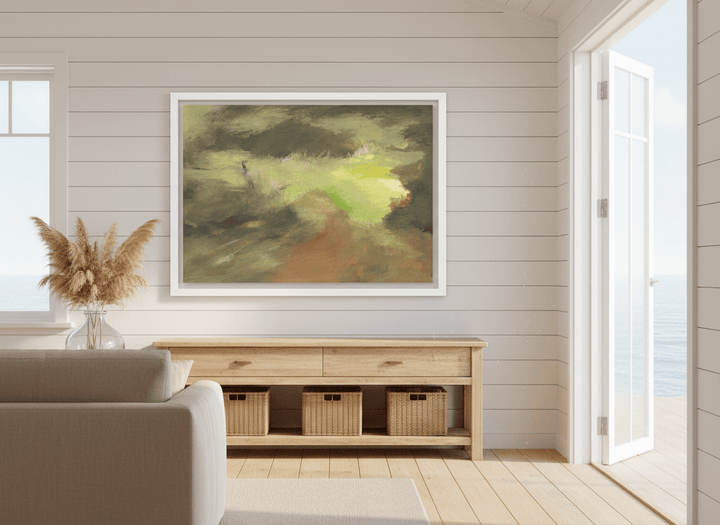 Neutral wall art displayed in a sunny coastal beach house