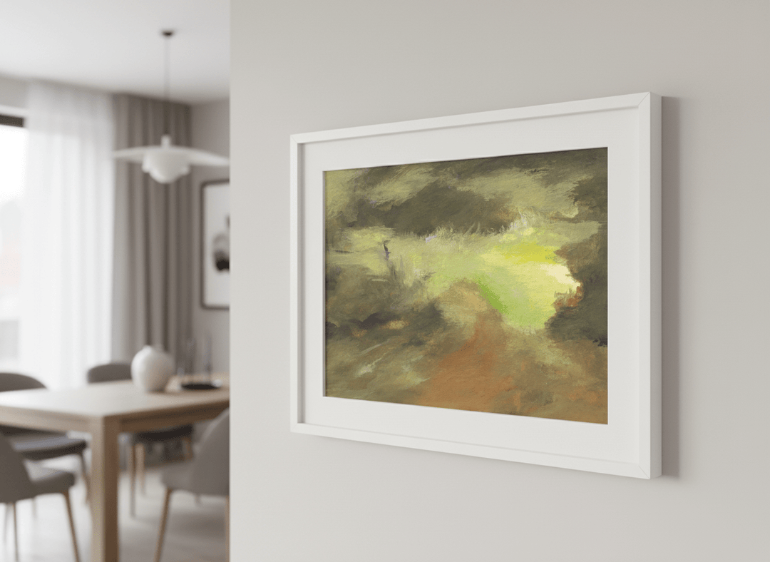 Wall art styled above a dining table in a contemporary home