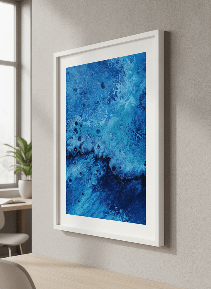 Contemporary wall art featured in a bright modern office workspace