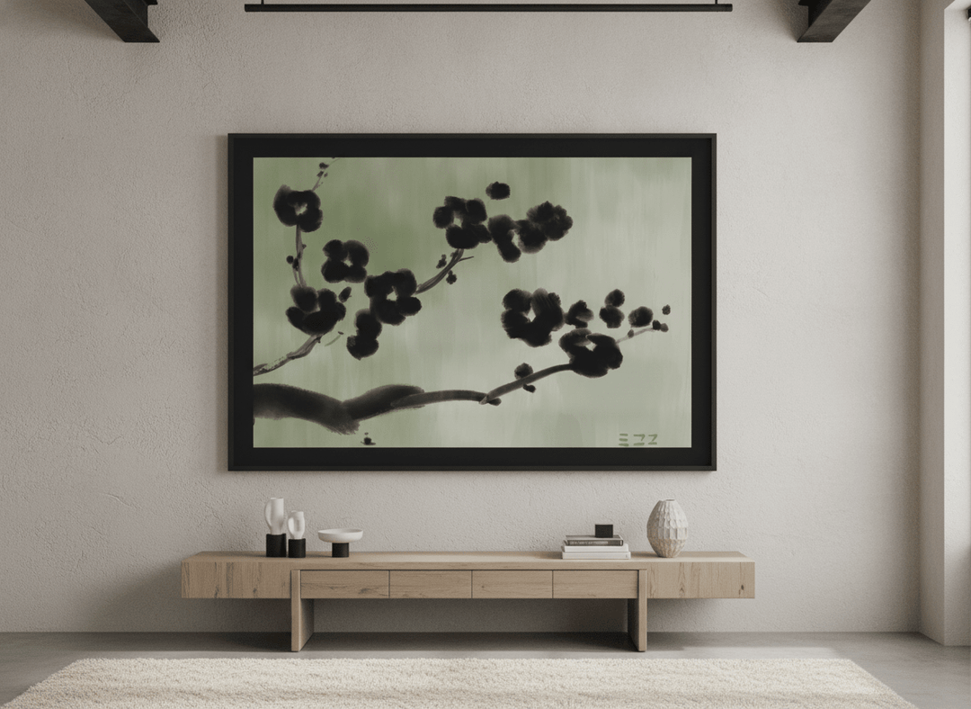 Monumental artwork centred on a feature wall in a luxe interior