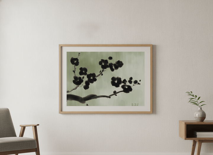 Modern wall art styled above a sofa in a neutral living room