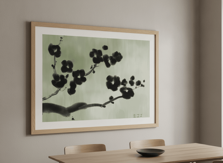 Wall art styled above a dining table in a contemporary home