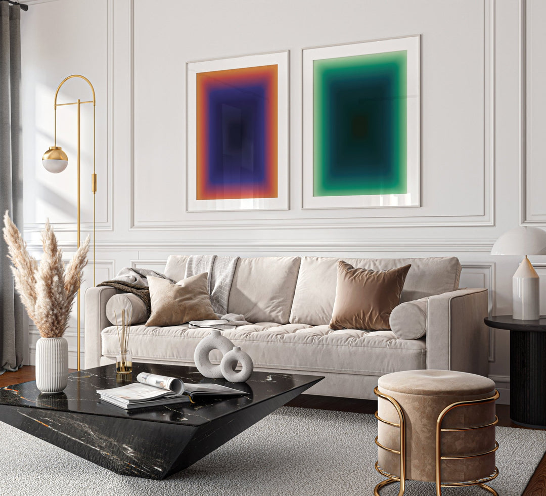 Inner Eclipse Set of 2 Abstract Tonal Pair wall - art - picture - poster