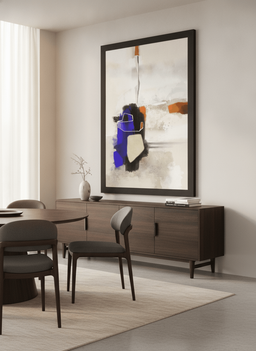 Monumental artwork centred on a feature wall in a luxe interior