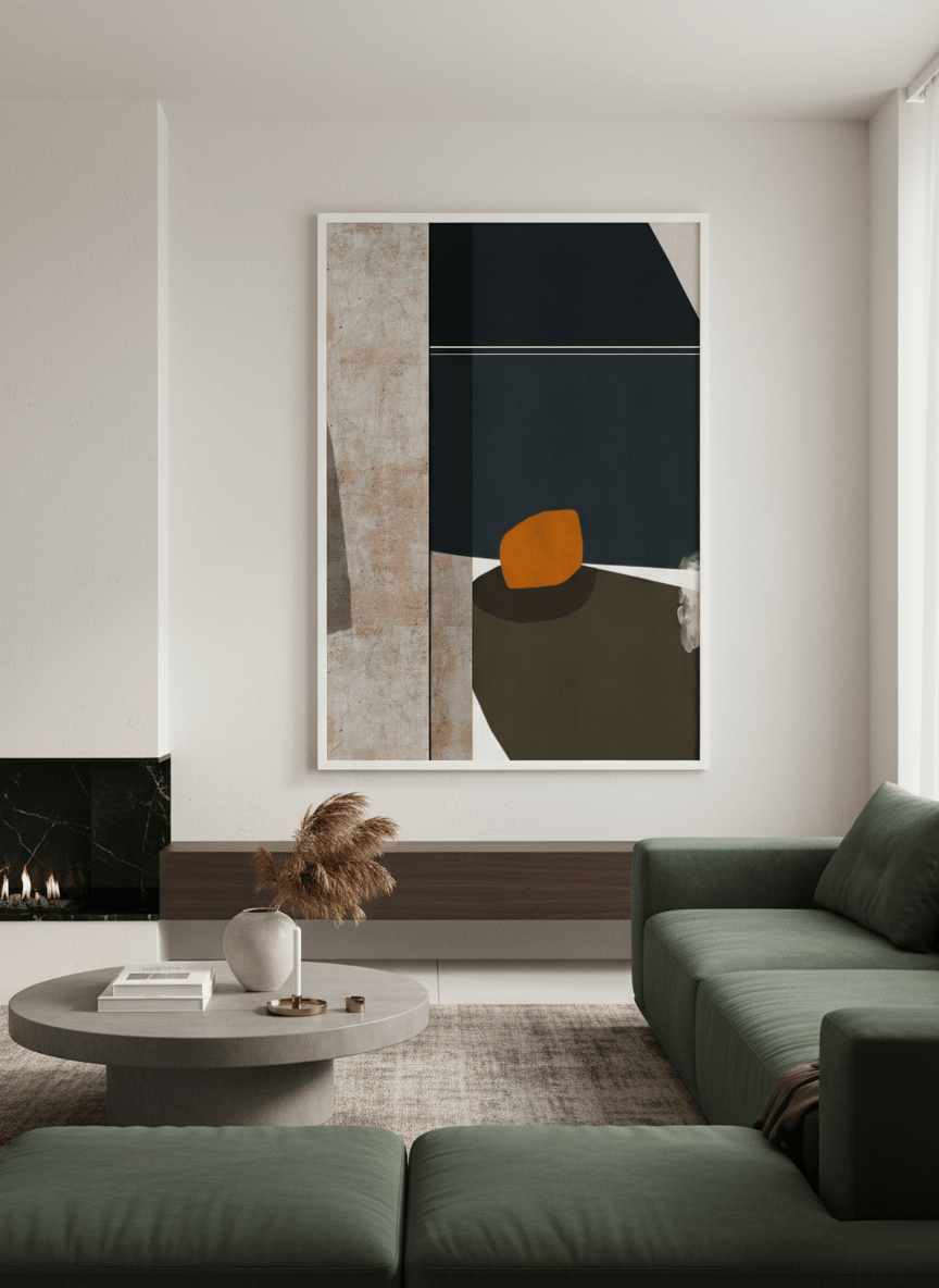 Monumental artwork centred on a feature wall in a luxe interior