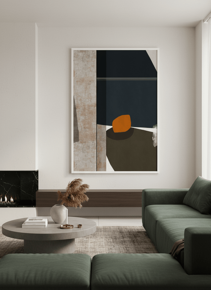 Monumental artwork centred on a feature wall in a luxe interior