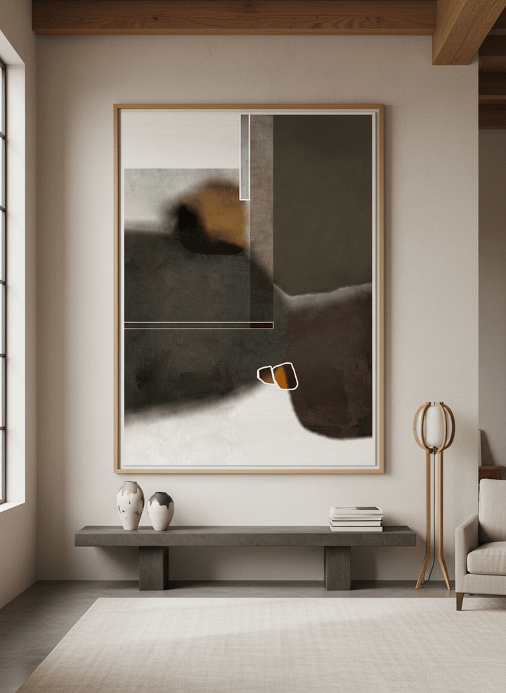 Monumental artwork centred on a feature wall in a luxe interior