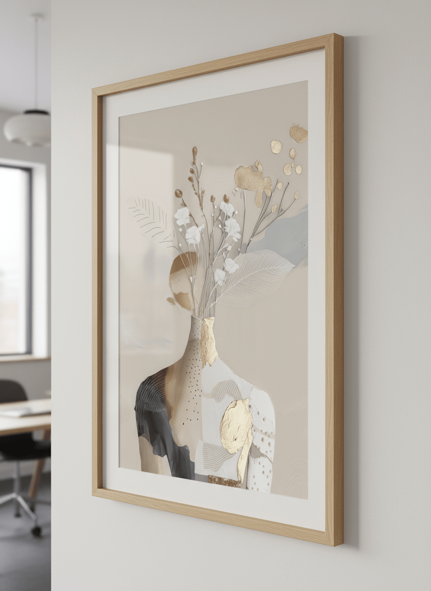 Contemporary wall art featured in a bright modern office workspace