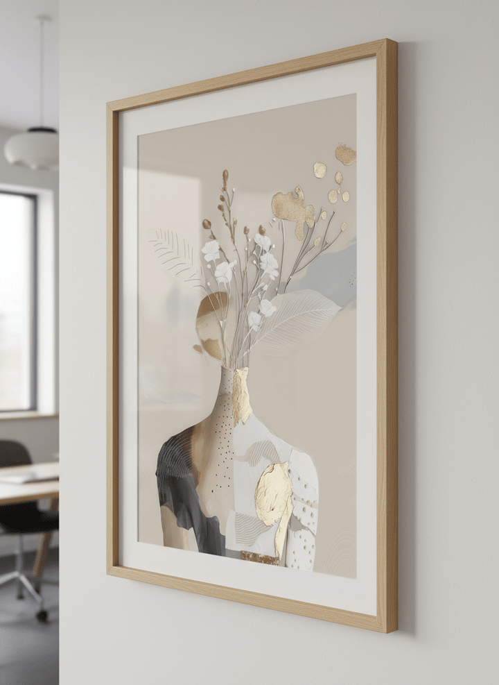 Contemporary wall art featured in a bright modern office workspace