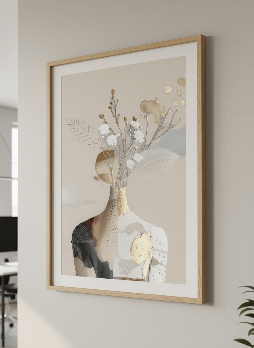 Contemporary wall art featured in a bright modern office workspace