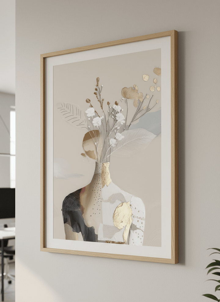 Contemporary wall art featured in a bright modern office workspace