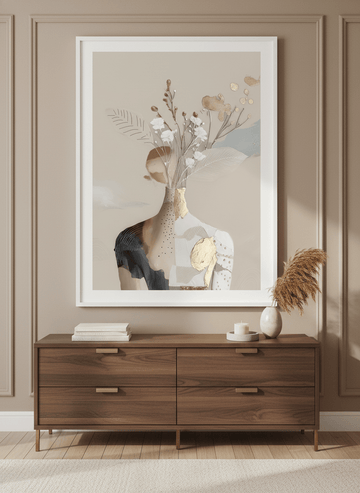 Monumental artwork centred on a feature wall in a luxe interior