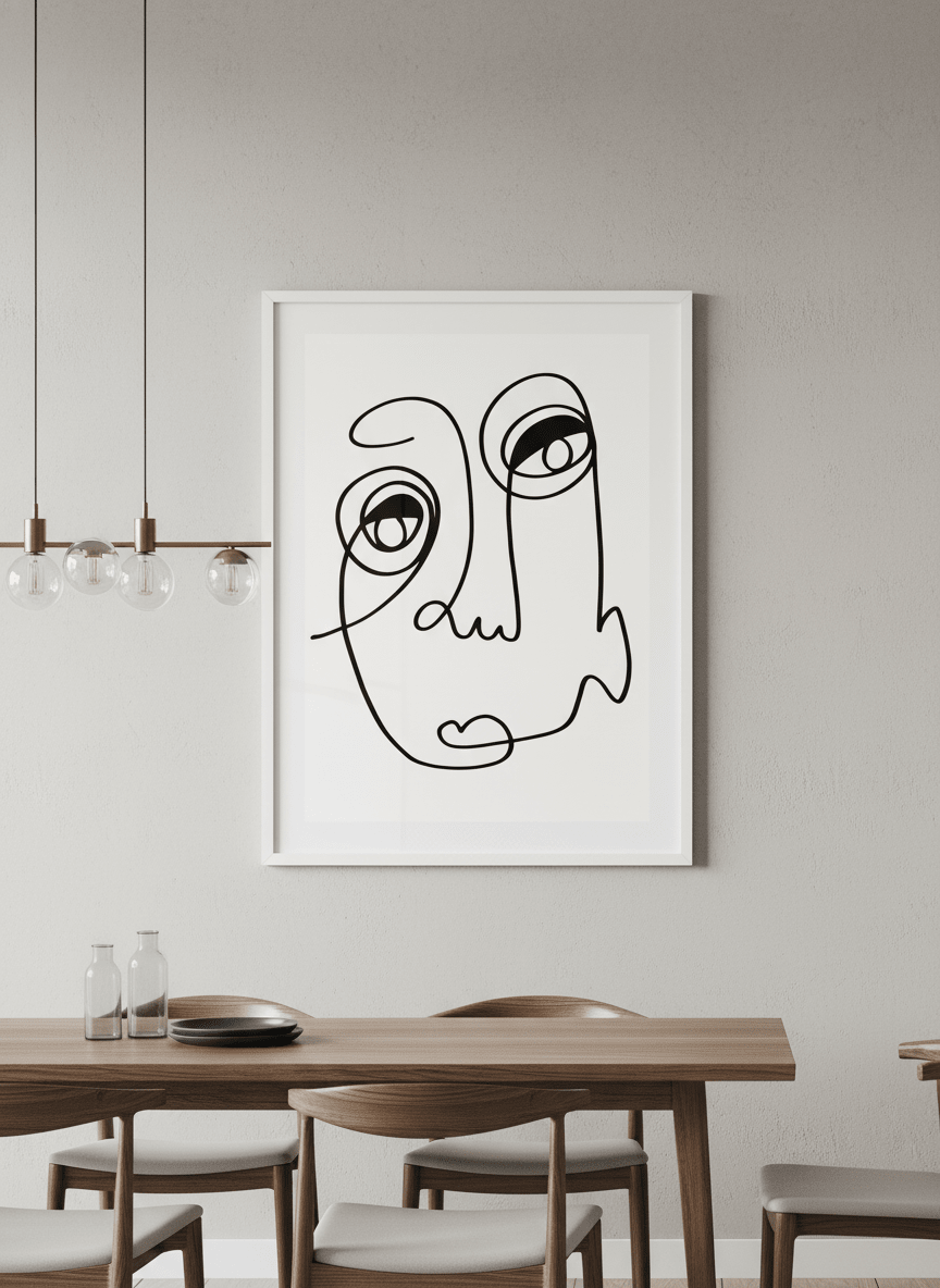 Wall art styled above a dining table in a contemporary home