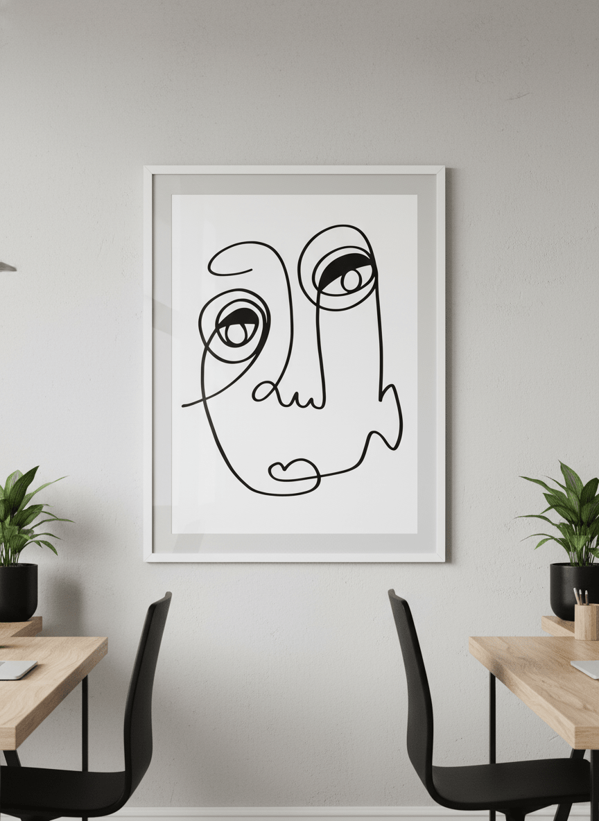 Contemporary wall art featured in a bright modern office workspace