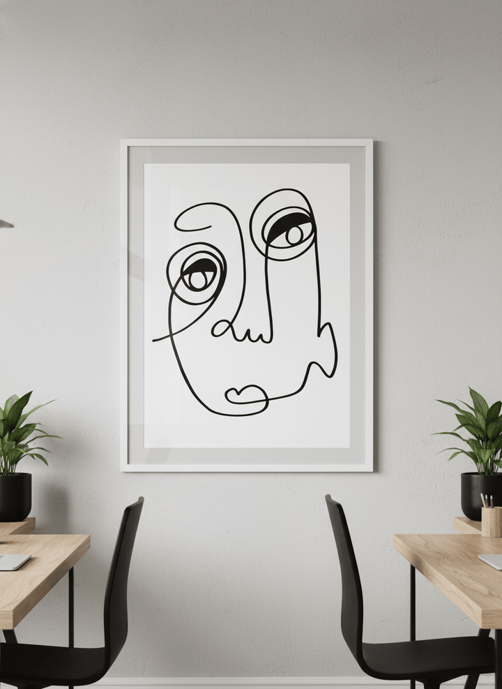 Contemporary wall art featured in a bright modern office workspace