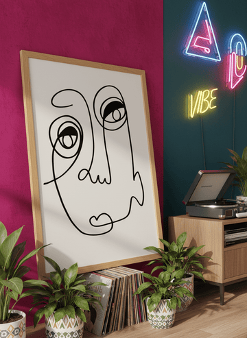 Bold wall art styled in a colourful, eclectic modern home
