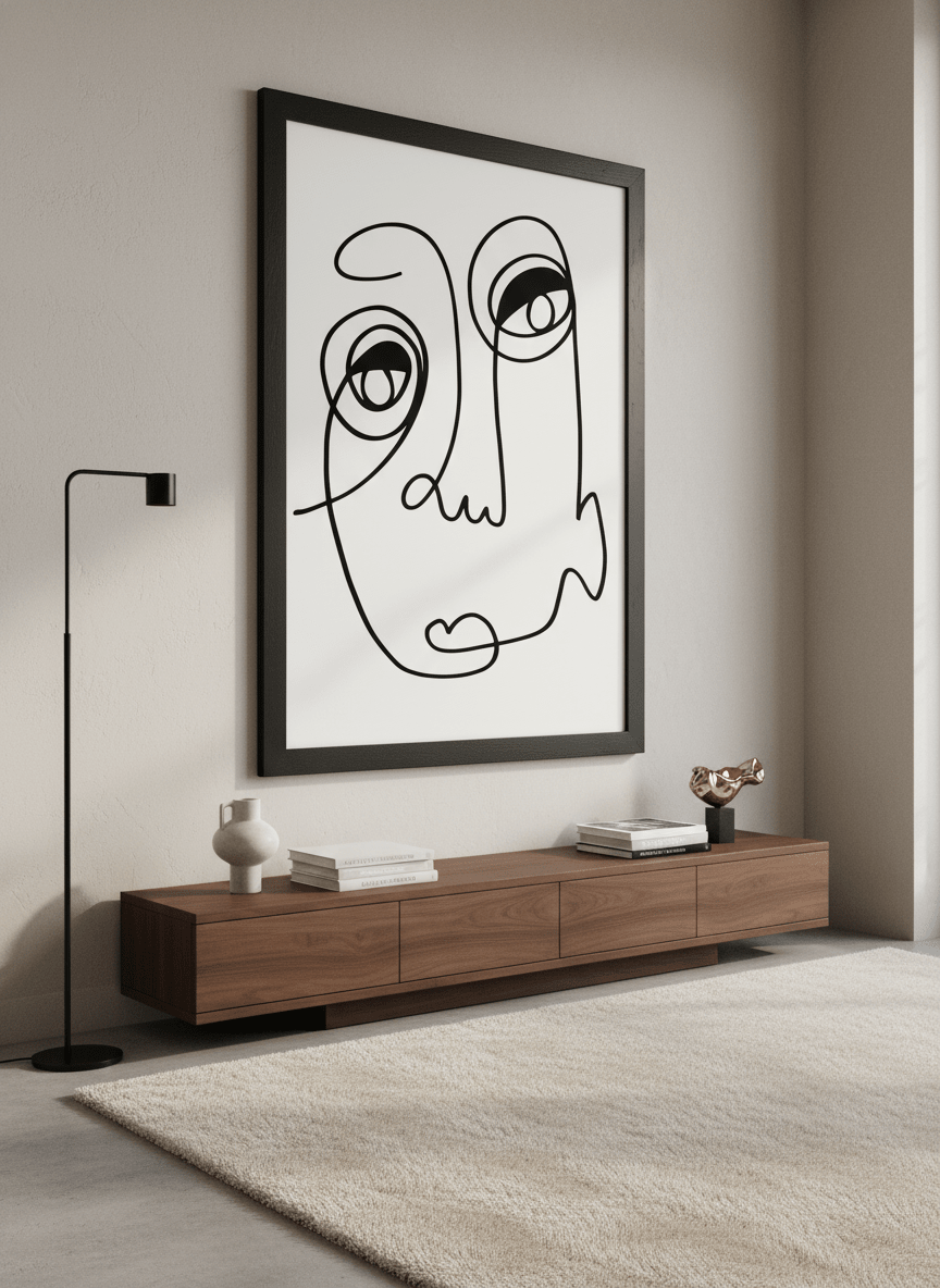 Monumental artwork centred on a feature wall in a luxe interior