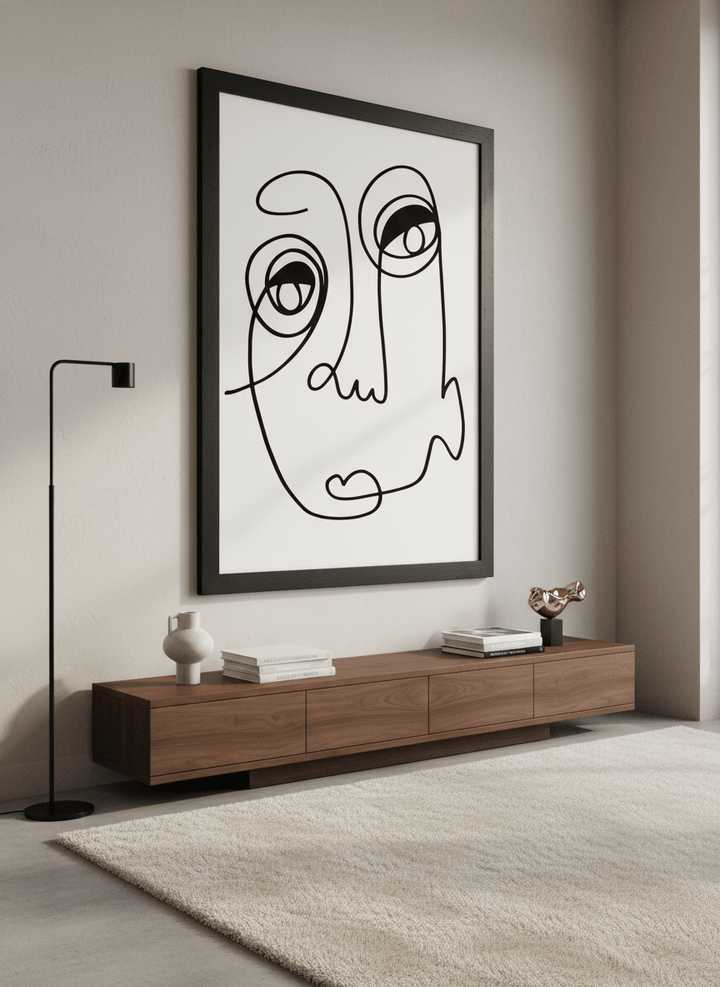 Monumental artwork centred on a feature wall in a luxe interior