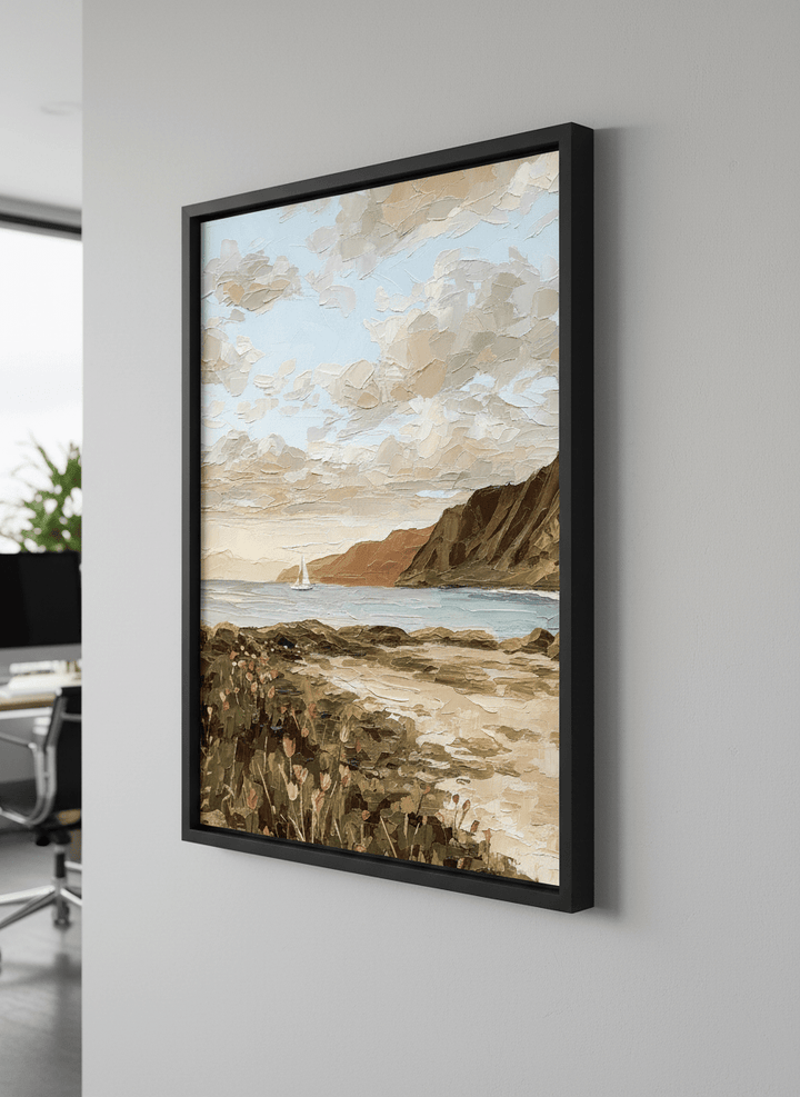 Contemporary wall art featured in a bright modern office workspace