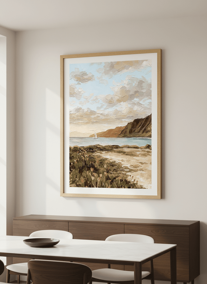 Wall art styled above a dining table in a contemporary home