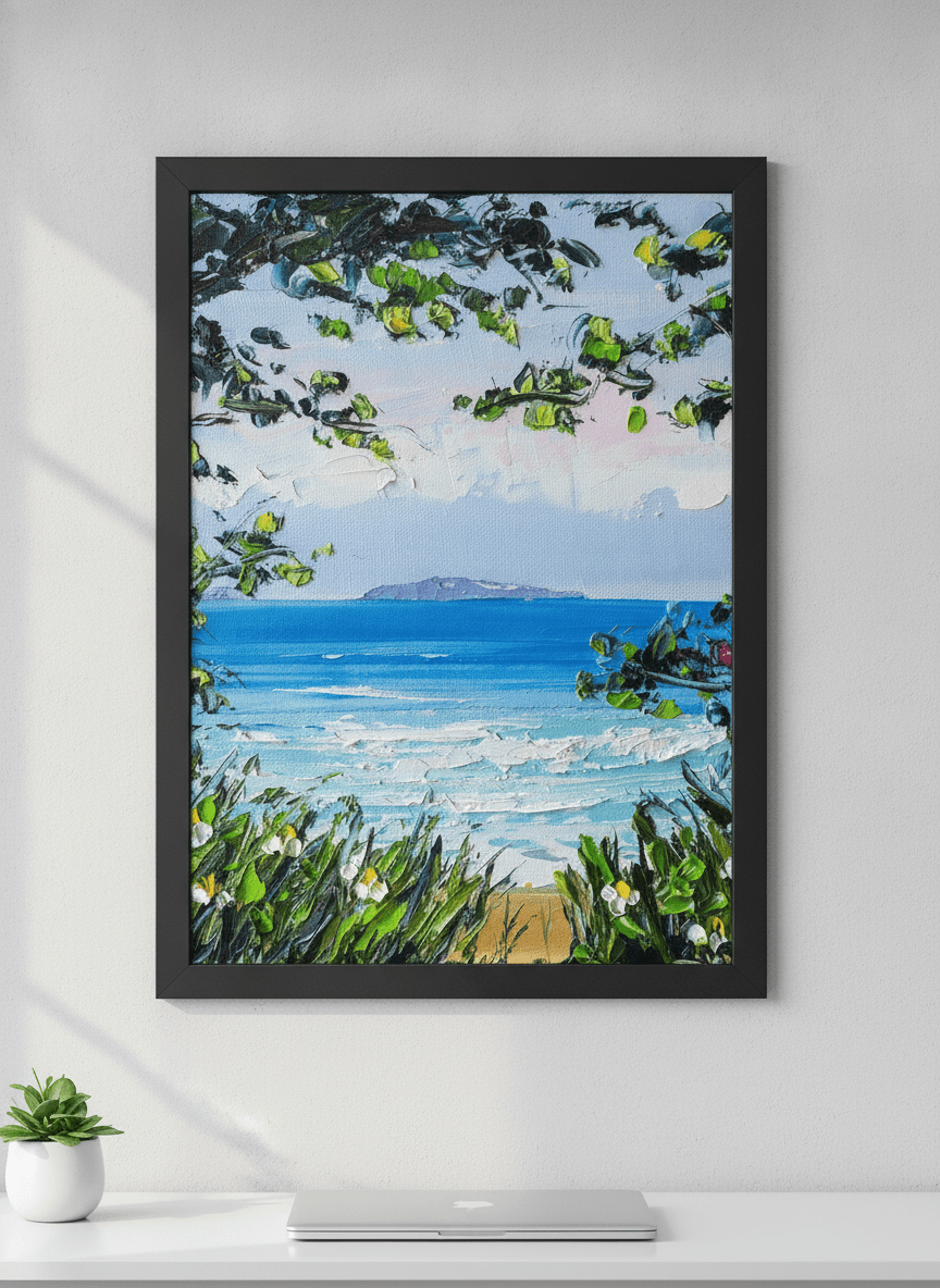 Contemporary wall art featured in a bright modern office workspace