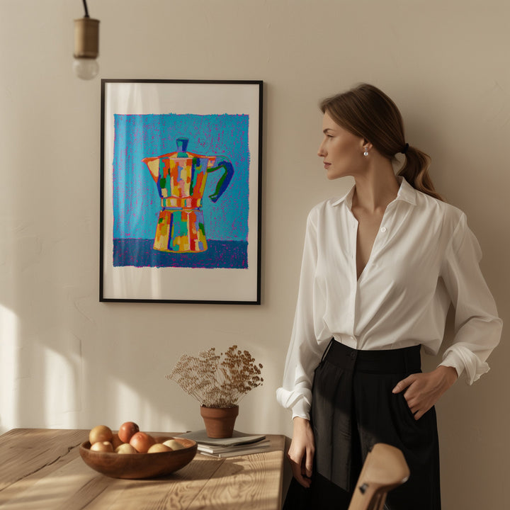 Italian Coffee Pot by Julia Ockert,kitchen,timber border