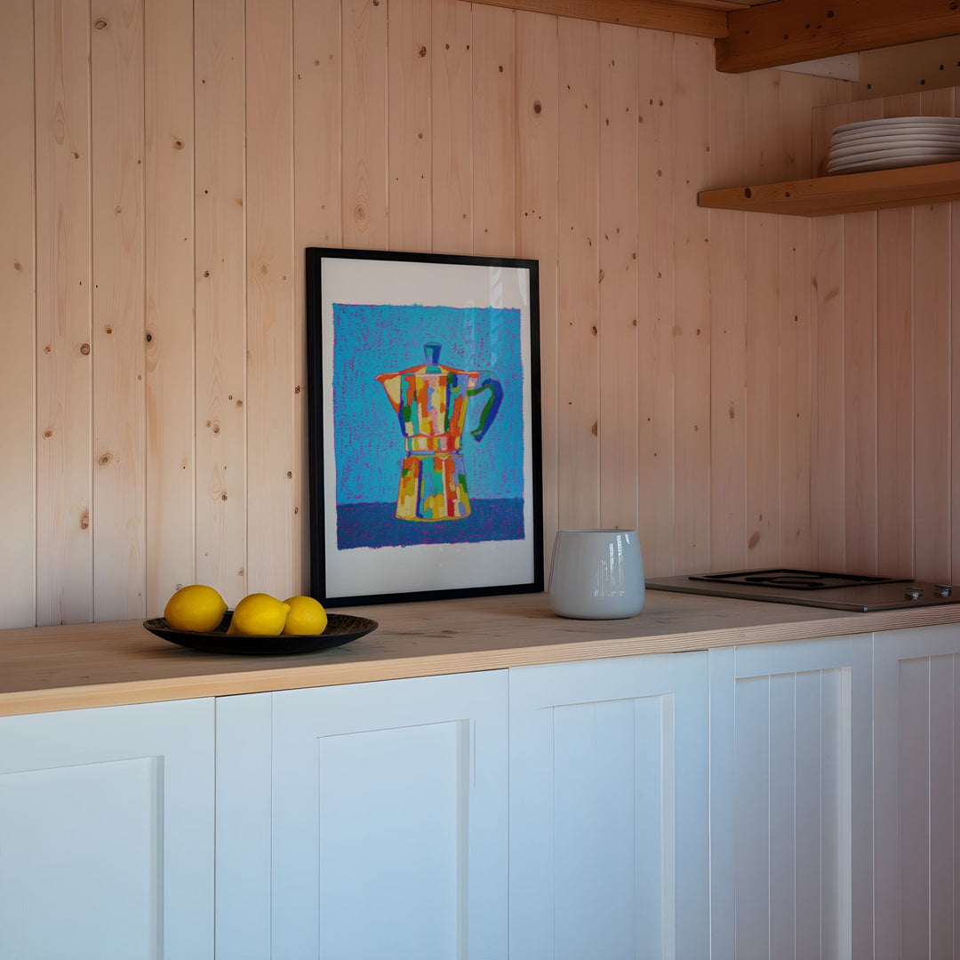 Italian Coffee Pot by Julia Ockert,kitchen,timber border