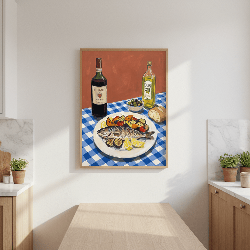 Italian Fish Lunch Illustration Sketch wall - art - picture - poster