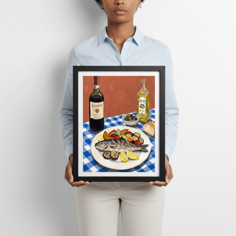 Italian Fish Lunch Illustration Sketch wall - art - picture - poster