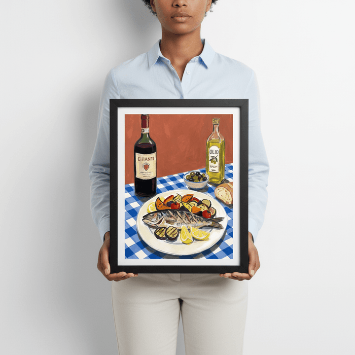 Italian Fish Lunch Illustration Sketch wall - art - picture - poster