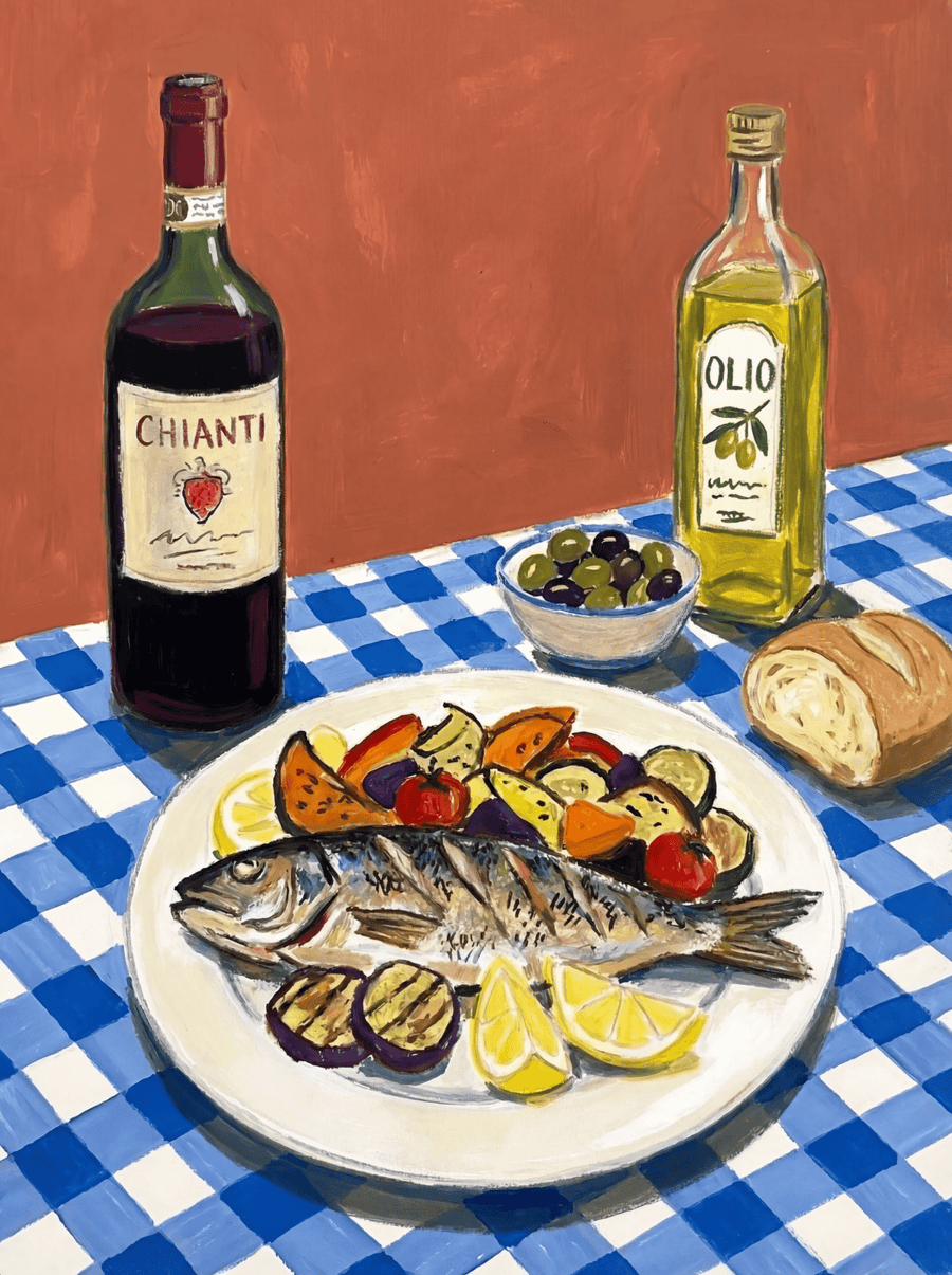 Italian Fish Lunch Illustration Sketch