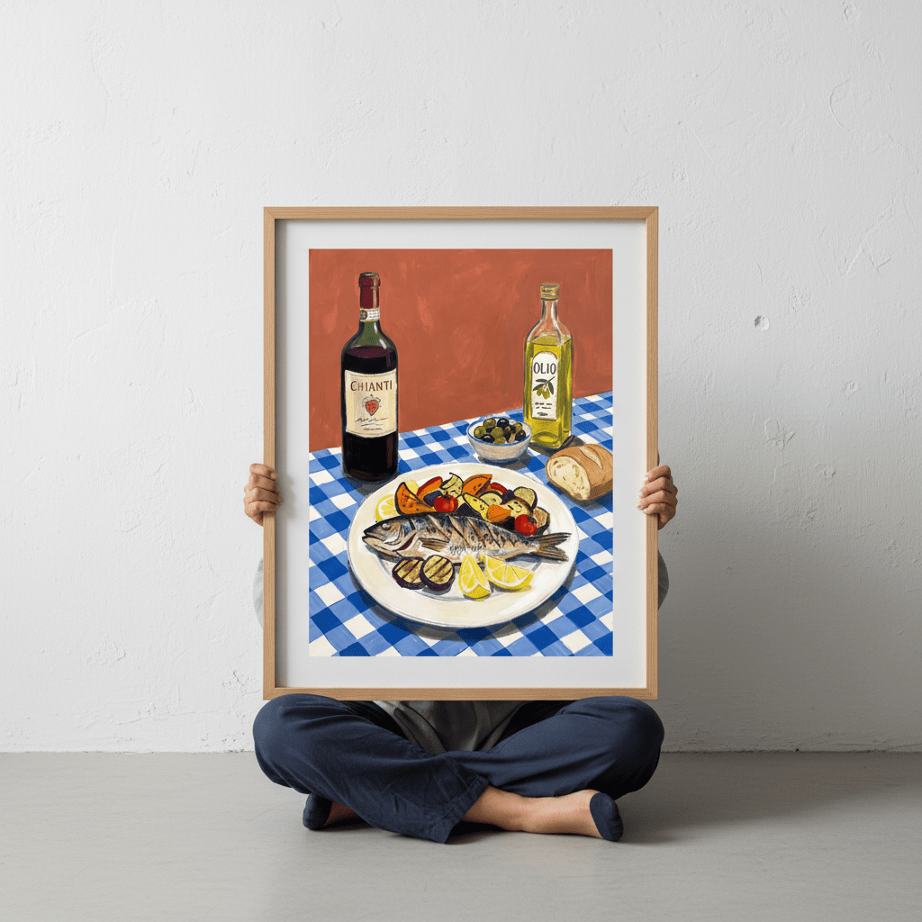 Italian Fish Lunch Illustration Sketch wall - art - picture - poster