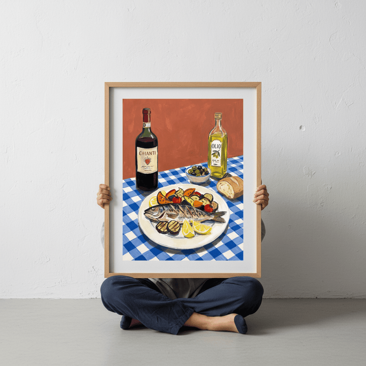Italian Fish Lunch Illustration Sketch wall - art - picture - poster