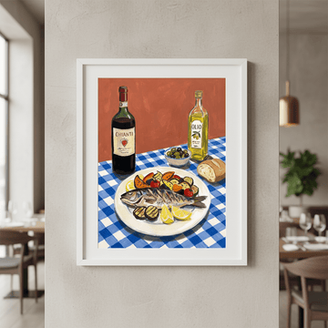 Italian Fish Lunch Illustration Sketch wall - art - picture - poster