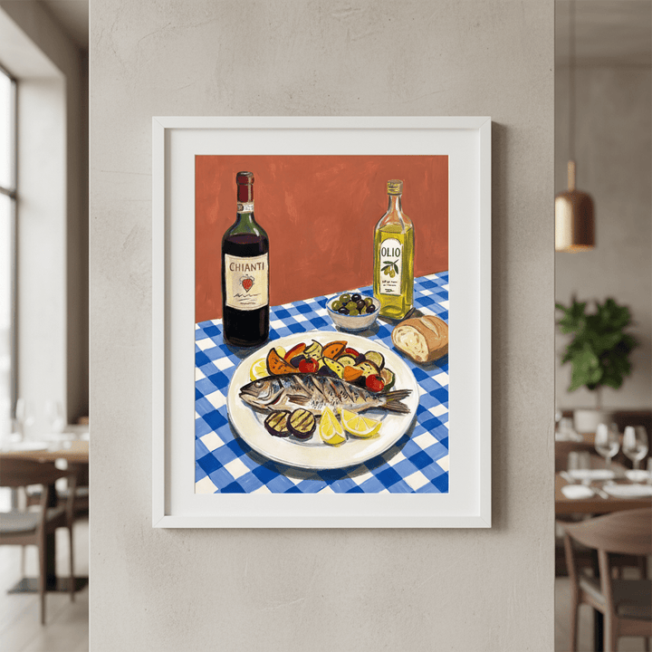 Italian Fish Lunch Illustration Sketch wall - art - picture - poster